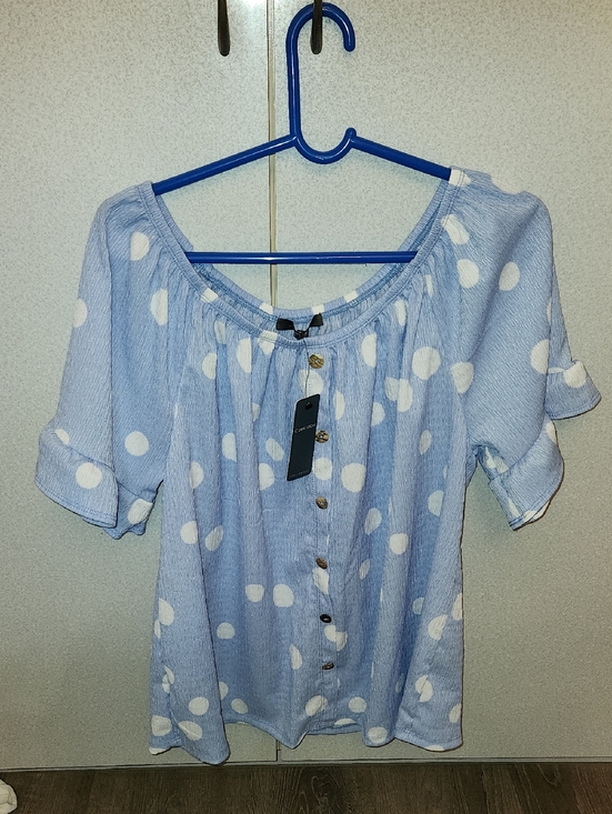 Coin 1804 Tops - Light Blue Polka Dot Button-Front Women's Blouse